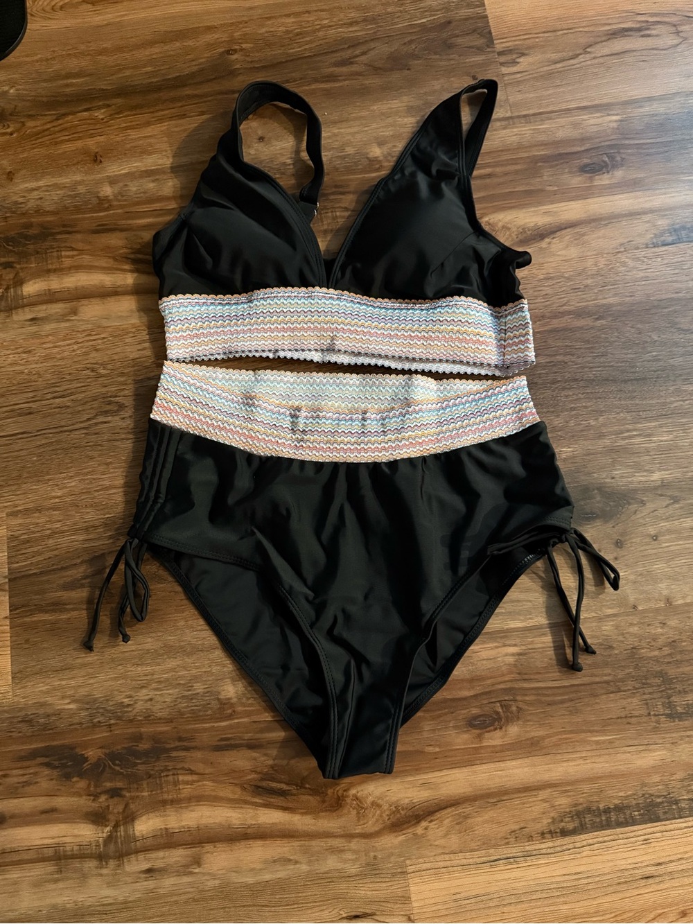 Black Women’s Bikini with Multicolor Waistband